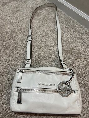 Michael Kors White Leather MK Charm Crossbody Bag
